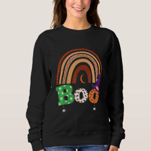 Boo Med Spindlar Och Häxhatt Halloween Regnbåge T Shirt