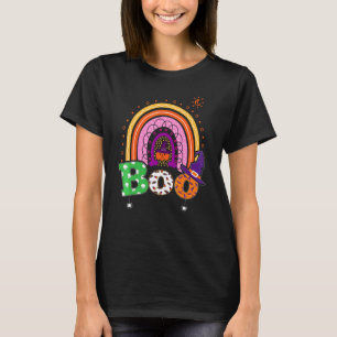 Boo Med Spindlar Och Häxhatt Halloween Regnbåge T Shirt