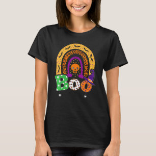 Boo Med Spindlar Och Häxhatt Halloween Regnbåge T Shirt
