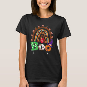 Boo Med Spindlar Och Häxhatt Halloween Regnbåge T Shirt
