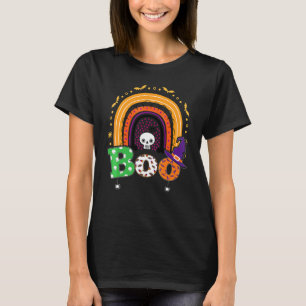 Boo Med Spindlar Och Häxhatt Halloween Regnbåge T Shirt