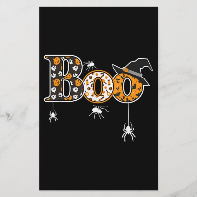 Boo med spindlar och spisar med Halloween Brevpapper (Framsida)