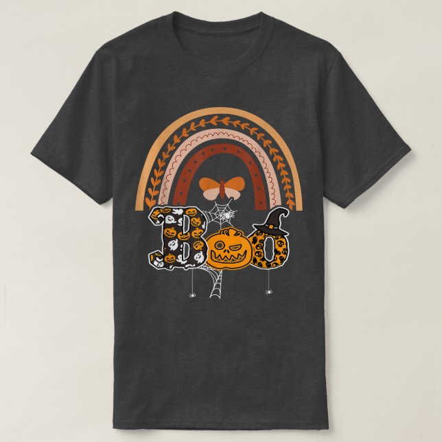 Boo med spindlar och spisar med Halloween Rainbow  T Shirt (Design framsida)