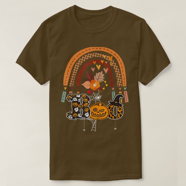 Boo med spindlar och spisar med Halloween Rainbow  T Shirt (Design framsida)