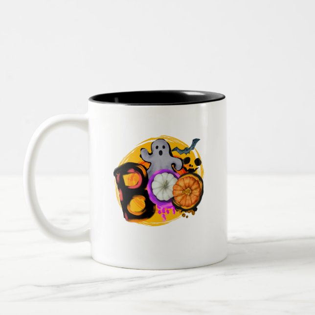 Boo med spöke och Pumpkin Två-Tonad Mugg (Vänster)
