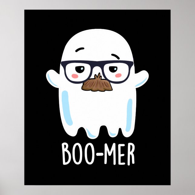 Boo-mer Funny Mitten Åldras Ghost Pun Mörk BG Poster (Framsidan)
