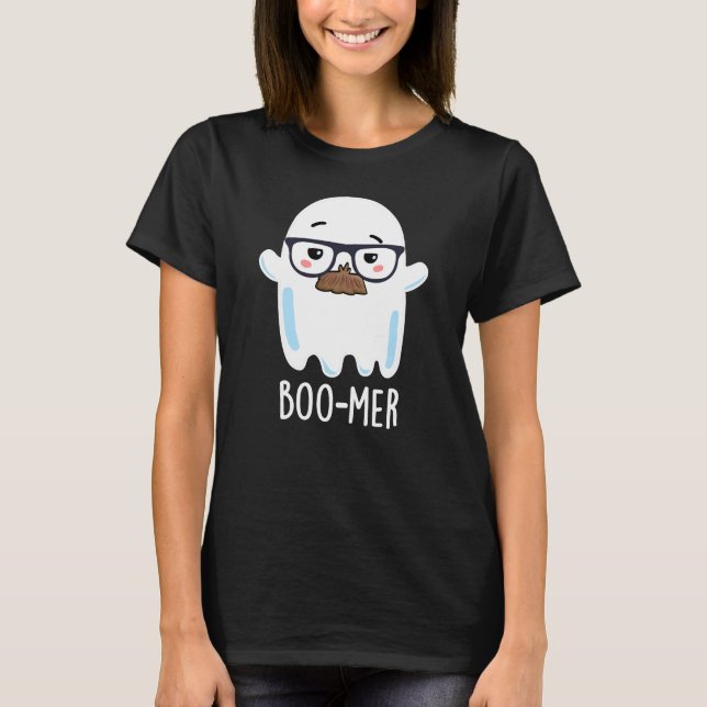 Boo-mer Funny Mitten Åldras Ghost Pun Mörk BG T Shirt (Framsida)