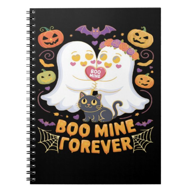Boo Mine Forever Cute Spöken Black Cat Kärlek Hall Anteckningsbok (Framsidan)