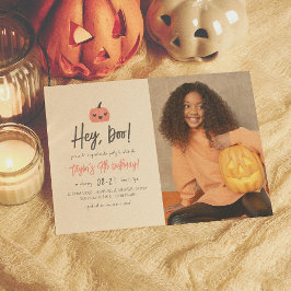 Boo Modern Halloween Boho Girl Birthday Photo Inbjudningar