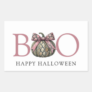 Boo Modern Snake Skin Pumpkin med Rosa Bow Rektangulärt Klistermärke