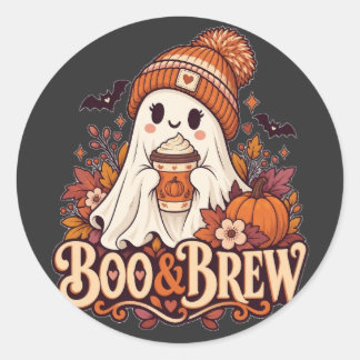 Boo och brygg Ghost Halloween Runt Klistermärke