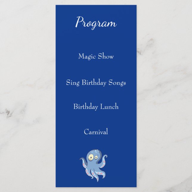 Boo Octopus Blue Kids Baby Shower Program (Framsida)