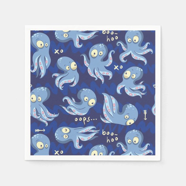 Boo Octopus Blue Kids Clothing & Décor Pappersservett (Framsidan)
