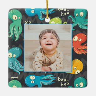 Boo Octopus Cute Colorful Kids Personlig Photo Julgransprydnad Keramik