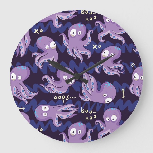 Boo Octopus Cute Lila Kids Clothing & Décor Stor Klocka (Framsida)