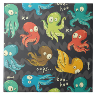 Boo Octopus Cute Multifärgad Kids Clothing & Décor Kakelplatta