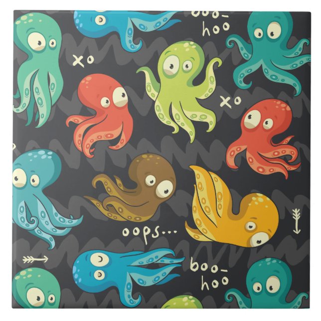 Boo Octopus Cute Multifärgad Kids Clothing & Décor Kakelplatta (Framsidan)