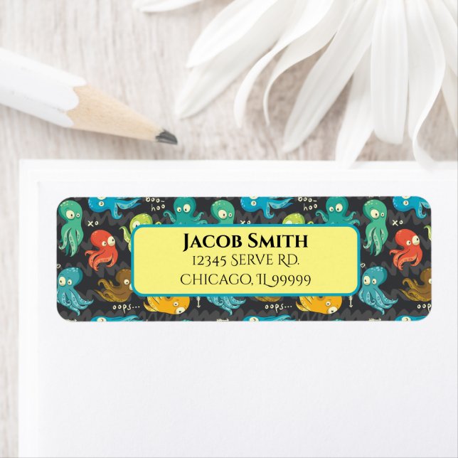 Boo Octopus Cute Multifärgad Kids Returadress Returadress Etikett (Insitu)