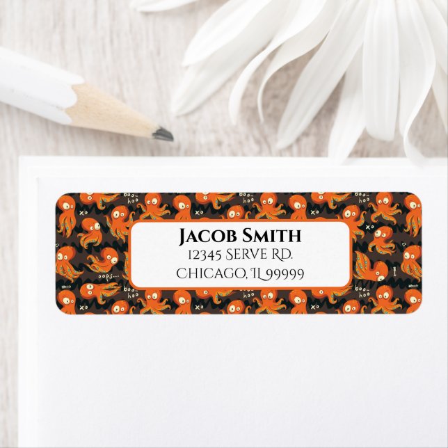 Boo Octopus Cute Orange Black Kids Returadress Etikett (Insitu)