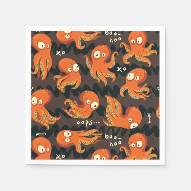 Boo Octopus Orange & Black Kids Clothing & Décor Pappersservett (Framsidan)