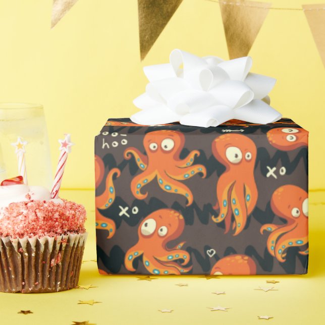 Boo Octopus Orange & Black Kids Clothing & Décor Presentpapper (Födelsedagsfest)