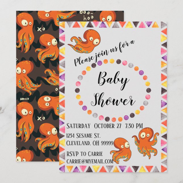 Boo Octopus under Sea Baby Shower-inbjudan Inbjudningar (Fram/baksida)
