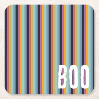 Boo! Orange och Lila Halloween Rand Underlägg Papper Kvadrat