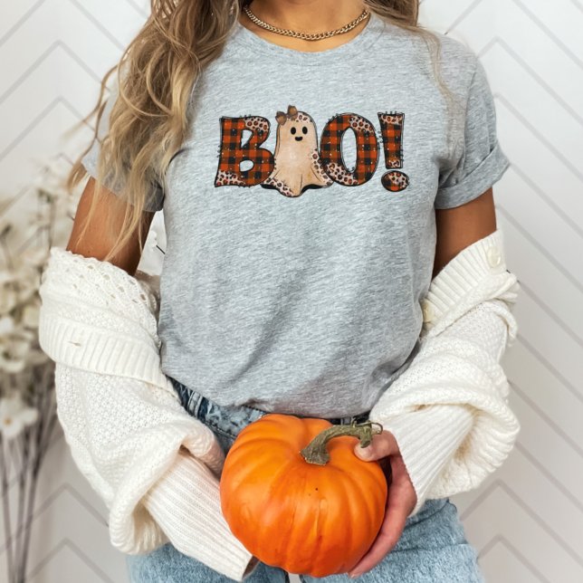 Boo Orange Play Halloween T Shirt (Cute leopard print BOO Halloween shirt)