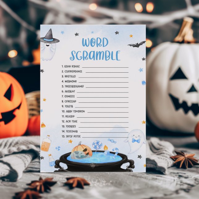 Boo-oy Halloween Baby Shower Ord Scramble Game (Blue Oh Sheet Baby Shower Word Scramble Game)