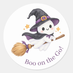 Boo på språng Söta barn spökhäxa Halloween Runt Klistermärke