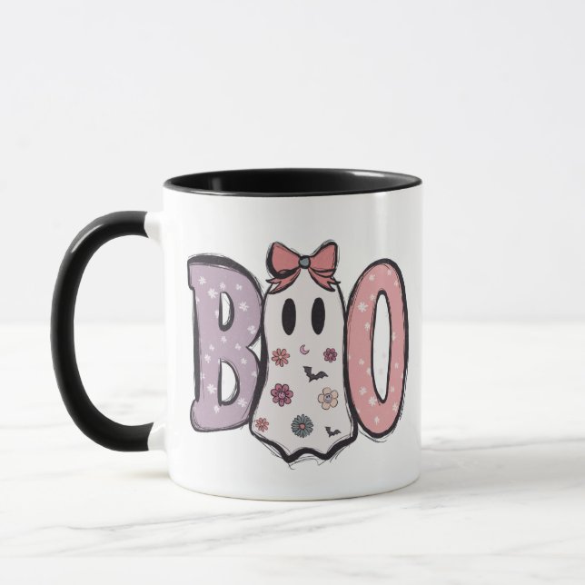 Boo - Pastel och Cute Ghost Modern Halloween Mugg (Vänster)