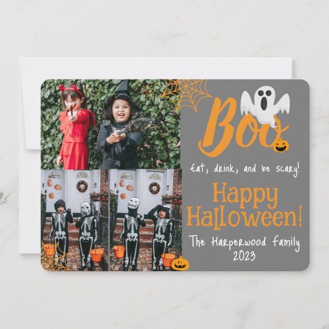 Boo pumpa urgröpt pumpor Halloween fotokollage Julkort (Framsida)