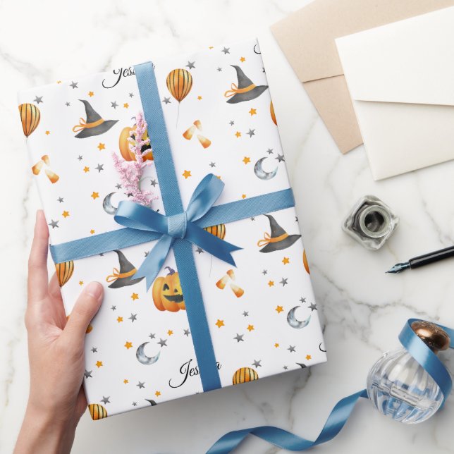 Boo Pumpkin Fall Halloween med Personlig Namn Presentpapper (Gifting)