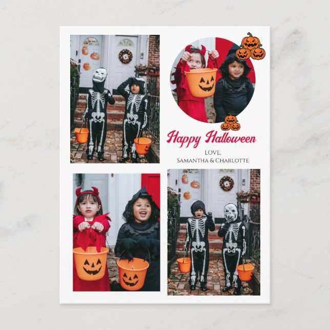 Boo pumpkin jack-o-lantern Halloween Photo Collage Helg Vykort (Framsida)