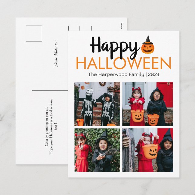 Boo pumpkin jack-o-lantern Halloween Photo Collage Helg Vykort (Fram/baksida)