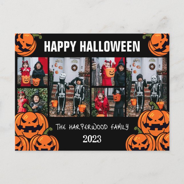 Boo pumpkin jack-o-lantern Halloween Photo Collage Helg Vykort (Framsida)