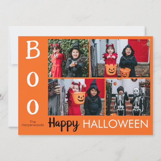 Boo pumpkin jack-o-lantern Halloween Photo Collage Julkort (Framsida)
