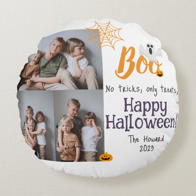 Boo pumpkin jack-o-lantern Halloween Photo Collage Rund Kudde (Framsidan)