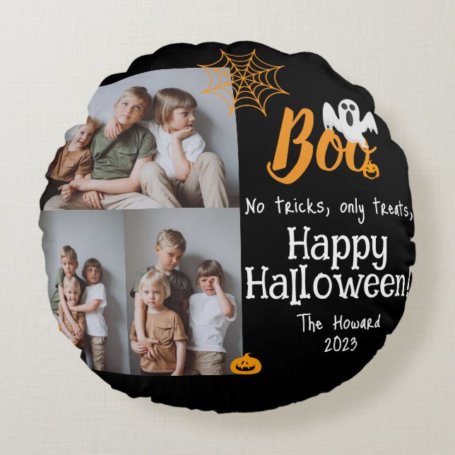 Boo pumpkin jack-o-lantern Halloween Photo Collage Rund Kudde (Framsidan)