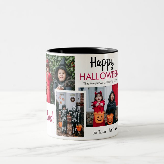Boo pumpkin jack-o-lantern Halloween Photo Collage Två-Tonad Mugg (Center)