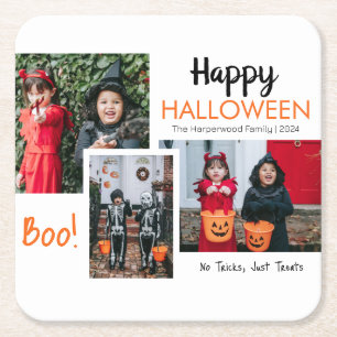 Boo pumpkin jack-o-lantern Halloween Photo Collage Underlägg Papper Kvadrat