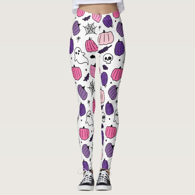 Boo Pumpkin Skull White Leggings  (Framsida)