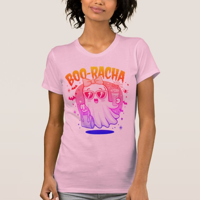 Boo-racha Funny Halloween Ghost Drinking Margarita T Shirt (Framsida)