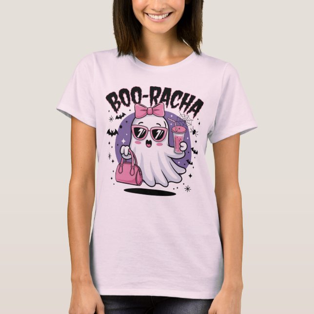 Boo-racha Halloween Boo Racha Cute Ghost Drinking T Shirt (Framsida)