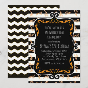 Boo-randig svart och orange Whimsical Halloween Inbjudningar