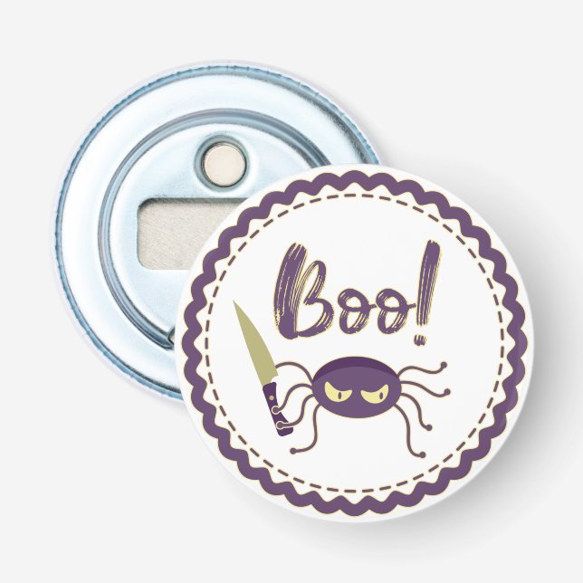 Boo roligt Halloween-spindeltecken knivar hand Flasköppnare (Framsidan)