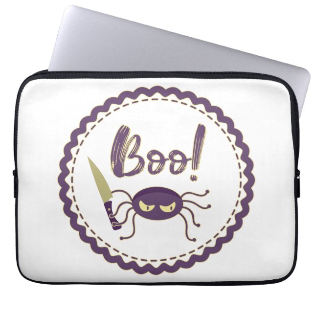 Boo roligt Halloween-spindeltecken knivar hand Laptop Fodral (Framsidan)