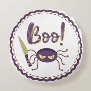 Boo roligt Halloween-spindeltecken knivar hand Rund Kudde