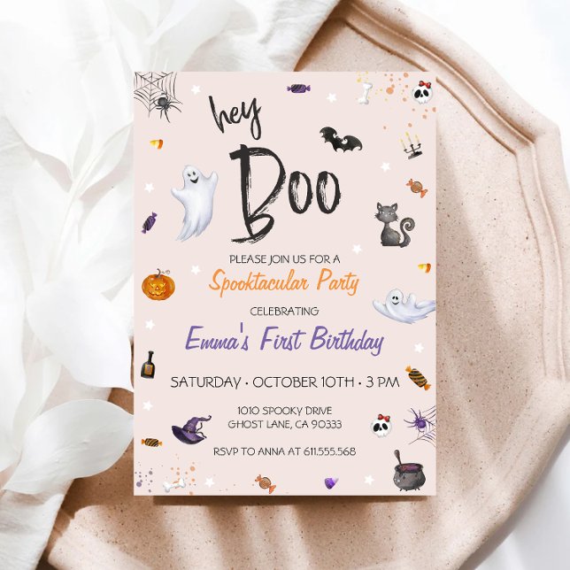Boo Rosa Ghost Halloween Birthday-inbjudan Inbjudningar (Skapare uppladdad)