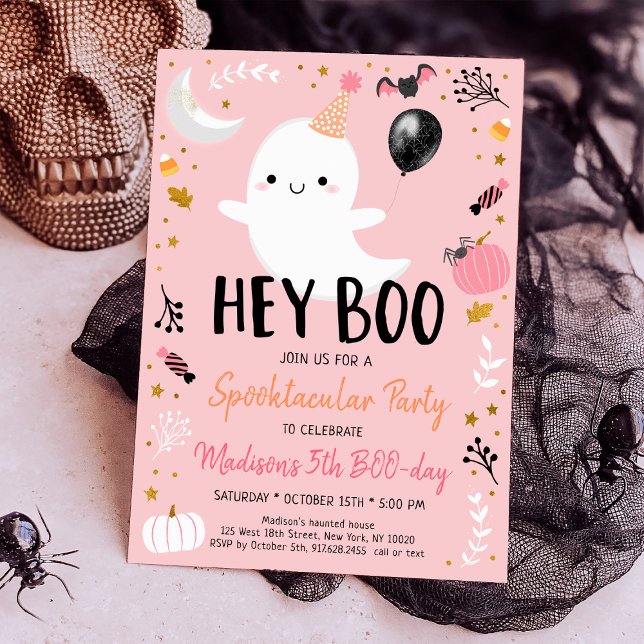 Boo Rosa Ghost Halloween Birthday Inbjudningar (Skapare uppladdad)